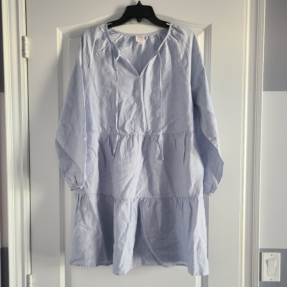 Light Blue Long Sleeve Tiered Women's Dress